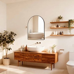 Black Metal Framed <b>Arched</b> Mirror 30x36 Inch Wall Mount Bathroom <b>Decor</b> - Product Image 4