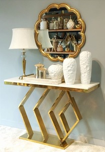 Giá Rẻ Giá kim loại nghệ thuật thiết kế khách sạn Hội trường bằng thép không gỉ đá cẩm thạch lối vào phòng khách góc giao diện điều khiển Bảng với gương - Product Image 6