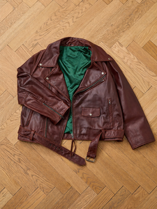Giacca da Motociclista in <span class=keywords><strong>Pelle</strong></span> Personalizzata per <span class=keywords><strong>Uomo</strong></span>, Stile Vintage in Vera <span class=keywords><strong>Pelle</strong></span> con Orlo Asimmetrico e Cintura - Product Image 3