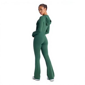 Mono verde con capucha para mujer, manga larga, cintura alta, largo completo, informal, elástico, de spandex y poliéster, de una pieza - Product Image 1