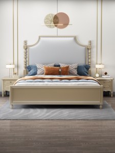 Traditional Upholstered <b>Bed</b> <b>Frame</b> Queen Size Beige Faux Leather Headboard Wood <b>Platform</b> Design Soft <b>Bed</b> - Product Image 2