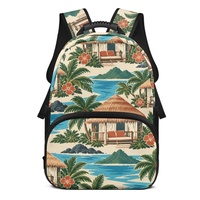 Sac à dos d'étudiant personnalisé de 17 pouces avec motif de cabanes de plage des îles du Pacifique pour l'école et les voyages