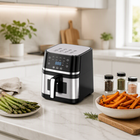 Friteuse à air vapeur carrée en acier au carbone 9L, grand écran tactile, fonction vapeur et friteuse à air à une touche, appareil de cuisson sain sans huile