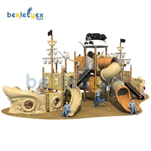 Berletyex Long Tube Slide Outdoor Playground Kids Commercial Equipment Pirate Ship Slide