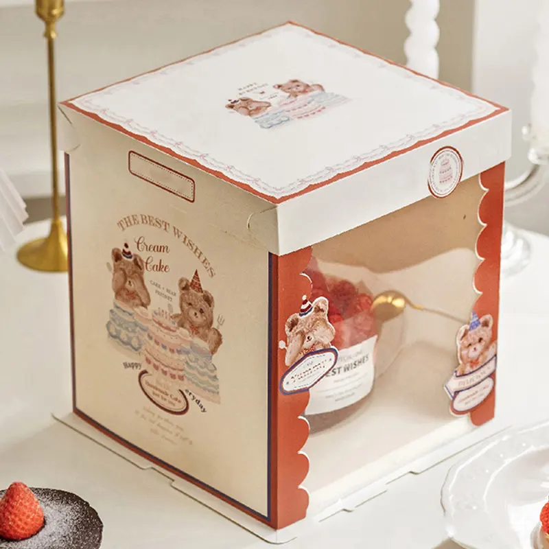 Kotak kemasan kue keju kertas cetak pernikahan mewah display kelas makanan lipat kotak kue dua lapis tirisu