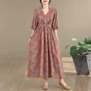 Nouvelle Robe Longue d'Été 2026 en Coton et Lin à Imprimé Floral, Style <span class=keywords><strong>Chic</strong></span> Français, Taille Haute Nouée, Grande Taille, Vente en Gros - Product Image 6