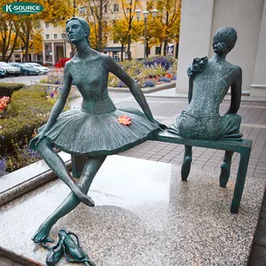 Outdoor decoration Life-size Bronze Lady Statue Two ballerina girls are sitting bronze sculpture