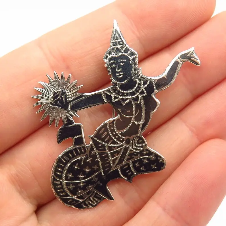 Conception personnelle ronde boussole en métal émail broches broches Siam Niello hindou déesse broche broche