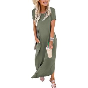 Vestido largo de verano para mujer, de manga corta, holgado, estilo camiseta, con cuello redondo y abertura, informal, para vacaciones, playa, vestido de sol, atuendo de viaje - Product Image 2