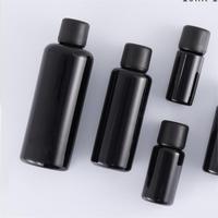 Botol Parfum Kosmetik Kaca dengan Pipet Tetes dan Semprotan, Logo Custom Hot Stamped, Kemasan Hitam Frost, Tutup Ulir, 10ml 50ml 100ml 200ml