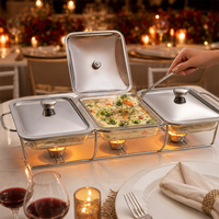 FLEY Réchaud à alcool en acier inoxydable avec trois casseroles couvertes pour buffets, traiteurs, mariages et restaurants