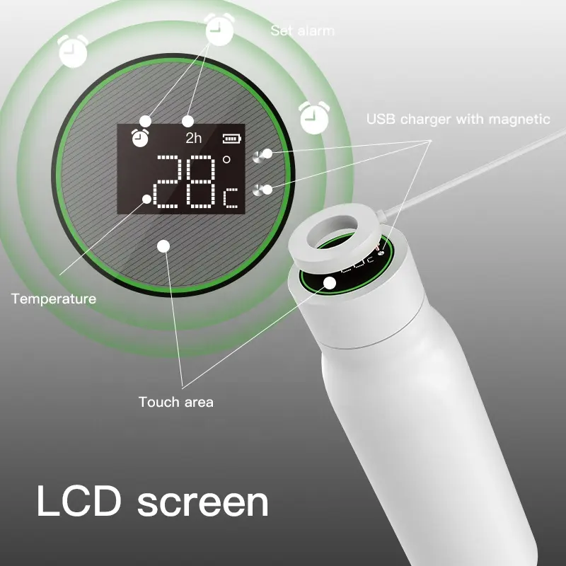 Jzyz 2024 New 600ml thông minh chai nước với từ điện thoại di động chủ hỗ trợ App tuya LCD hiển thị nhiệt độ