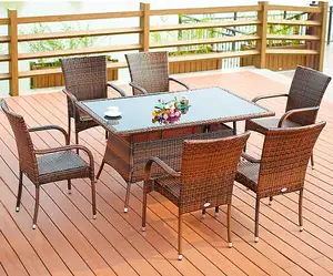 7 adet veranda bahçe PE Rattan yemek seti açık hasır mobilya masa bahçe setleri