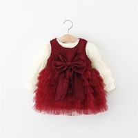 Conjunto de Vestido de Tul con Forro Polar para Bebé Niña, Estilo Princesa, con Lazo, para Fiestas, Invierno