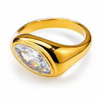 Edelstahl-Modeschmuckring, Glatter Polierter Ring mit Funkelndem Ovalen Zirkonia, Alltäglicher Statement-Fingerschmuck