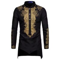 Vêtements islamiques pour hommes, luxueux et nobles, chemise à col montant imprimé, manches longues, Kurta Thobe, vêtements musulmans pour hommes