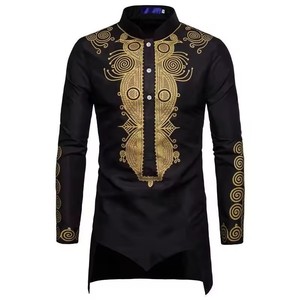 Ropa Islámica de Lujo para Hombre, <span class=keywords><strong>Camisa</strong></span> de Manga Larga con Cuello Alto Estampado, Kurta Thobe, Ropa Musulmana Masculina - Product Image 3