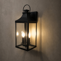 Lanterne murale en fer noir style ferme, avec verre transparent, pour extérieur, idéale pour portail, cour et décoration extérieure