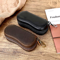 Étui à lunettes en cuir véritable Crazy Horse, pochette à fermeture éclair avec mousqueton, boîte de rangement portable en cuir véritable pour lunettes de soleil