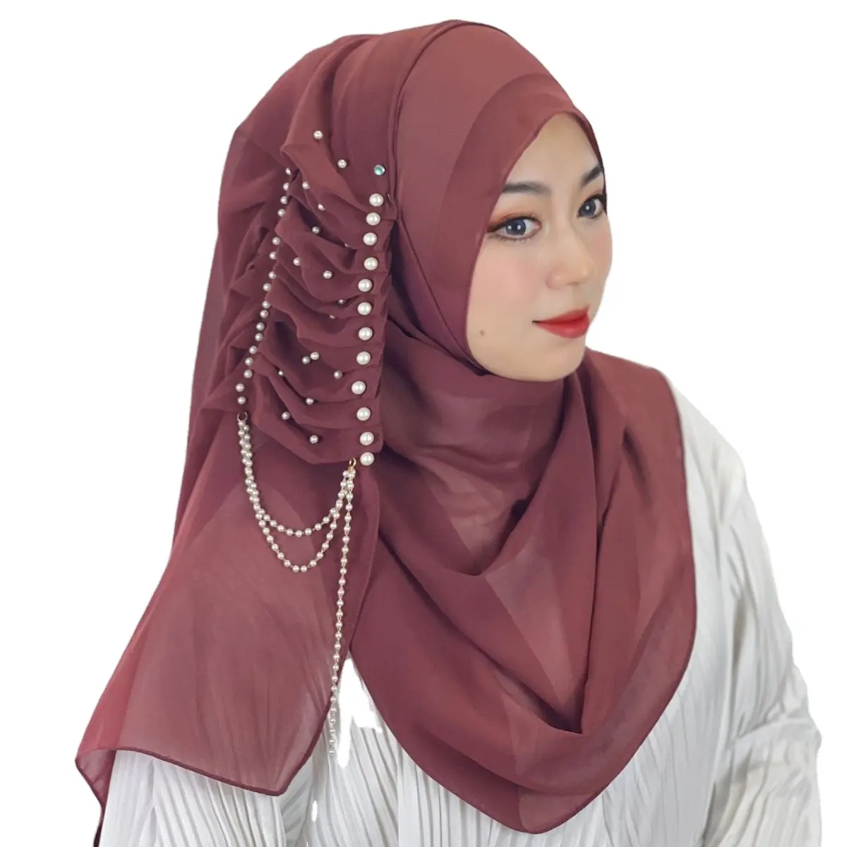 เสื้อคลุมผ้าชิฟฟอนผ้าเจอร์ซี่ดีไซน์ใหม่สำหรับสตรีมุสลิมฮิญาบทรงสี่เหลี่ยมผ้าพันคอมุสลิม