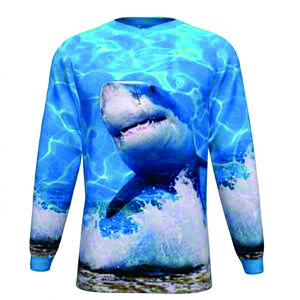 Camiseta de Pesca de Manga Larga para Hombre FLEX FIT, Estampado Digital de Tiburón, 100% Poliéster, Protección UV UPF 50, Ropa para Exteriores - Product Image 1