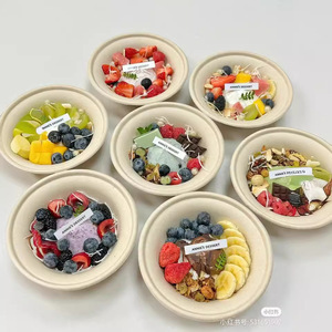 Tazón desechable de pulpa de papel redondo, biodegradable, para fiestas, ensaladas de frutas, yogur, comida para llevar - Product Image 1
