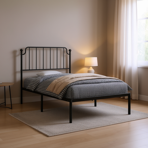 <b>Black</b> Powder Coated Steel Twin Bed <b>Frame</b> Rectangular Metal Bed Industrial Bedroom Furniture - Product Image 2
