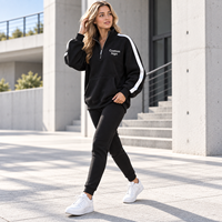 Ensemble de survêtement 2 pièces personnalisé pour femme avec rayures contrastées, sweat-shirt à col montant et fermeture éclair partielle, pantalon de jogging doux pour un look décontracté quotidien et urbain