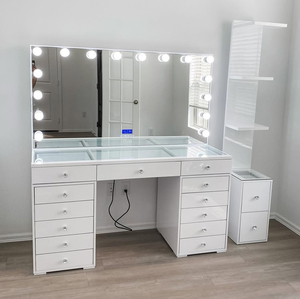 Tavolo da <span class=keywords><strong>Trucco</strong></span> con Finitura Lucida e Specchio Rimovibile, Perfetto <span class=keywords><strong>per</strong></span> Zona Toeletta in Camera da Letto e Studio di Bellezza - Product Image 3