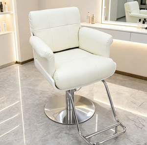 Sillón de Barbería Hidráulico de Cuero PU Blanco, Silla de Estilismo para Salón, Base de Acero Inoxidable, Asiento de Peluquería para Salón de Belleza - Product Image 1