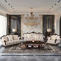 Meubles de salon de luxe pour la maison, structure en bois massif avec canapé en tissu antique sculpté à la main, couleur personnalisable