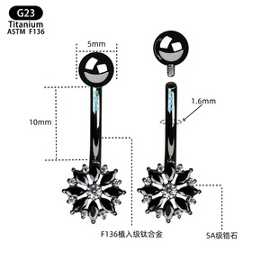 Piercing de nombril en titane F136, motif flocon de neige, zircon 5A - Product Image 1