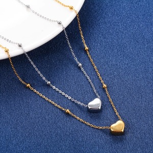 Collar de Cadena con Cuentas y Colgante de Corazón Minimalista de Acero Inoxidable para Mujer, Chapado en Oro, Gargantilla de Metal - Product Image 1