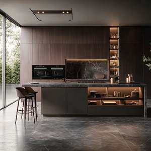 Italian Luxury Multi-Functional Kitchen <b>Cabinet</b> Stainless Carcase Glass <b>Door</b> PVC Custom Designed Light Quartz Stone Countertop - Product Image 5