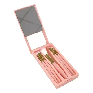 Ensemble de 5 pinceaux de maquillage synthétiques avec étui de voyage rose, design à virole ronde, manche en plastique, idéal pour l'application de beauté quotidienne - Product Image 1