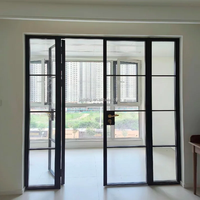 Portes françaises modernes à cadre fin en aluminium et verre, portes battantes à double battant sur pied pour l'entrée, la décoration intérieure de la chambre et de la maison
