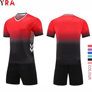 Kaus sepak bola kustom laki-laki, seragam latihan baju sepak bola hitam merah kuning, set pakaian khusus