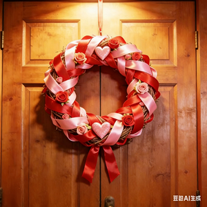 Couronne <span class=keywords><strong>en</strong></span> maille rose et rouge de 18 pouces avec nœud <span class=keywords><strong>en</strong></span> forme de cœur 3D pour la Saint-Valentin, idéale pour décorer la porte d'entrée - Product Image 2