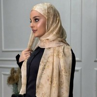 Foulard Hijab Musulman en Mousseline Imprimé Personnalisé Motif Floral Aquarelle Voile Islamique Fournisseur en Gros OEM