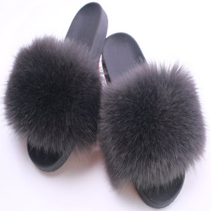 Custom Women's Winter Open Toe Fox Fur Plush PVC Thick <strong>Slides</strong> <strong>Green</strong> Outdoor for women - Product Image 1