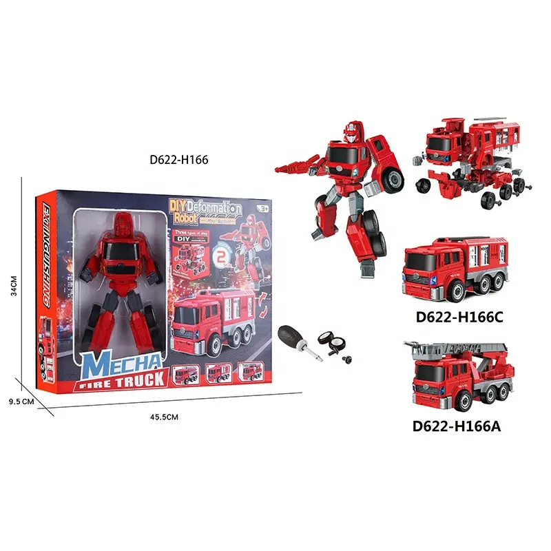 3 in 1 grandi giocattoli deformabili, trasformati in Action Figure Robot, auto a scala e camion dei pompieri, con suono reale della sirena e lampeggiante