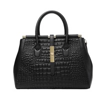 Nouveau Style Sac Cabas Femme en Cuir Véritable Noir Imprimé Crocodile de Haute Qualité