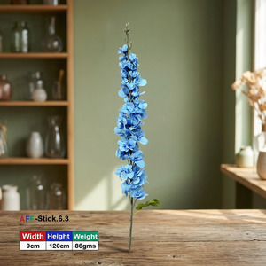 Tige de fleurs artificielles bleues mélangées, décorative, haute, moderne, en soie, faite à la main, écologique, pour arrangement en vase, pour la maison et le bureau - Product Image 3
