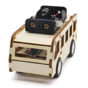 Wooden Bus <b>Model</b> <b>Kit</b> For Kids Science Education Assembly Toy With Battery Powered Motor And Manual Control - Product Image 1