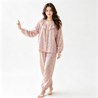Pyjama en viscose pour femme, taille élastique, décontracté, confortable, élégant, design tissé, manches longues, pour le printemps et l'automne