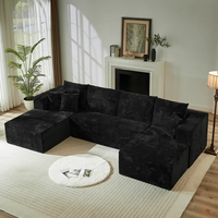 Canapé modulaire en peluche en forme de U pour grande famille, sans structure, compressé, sans assemblage, avec double chaise longue