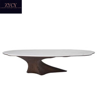 Table à Manger Ovale de Style Italien en Pierre Frittée, Base en Racine de Bois et Chaises Personnalisables pour Restaurants Haut de Gamme