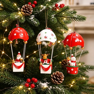 Lot de décorations de Noël en forme de montgolfière mignonnes, cloche de Père Noël, pendentifs colorés imprimés pour sapin de Noël - Product Image 1