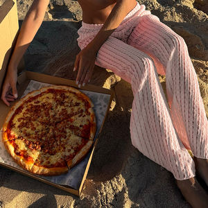 กางเกงขาตรงเอวสูงทำจากผ้านุ่มยืดง่ายการออกแบบสีทึบกางเกงลำลองทรงหลวมสำหรับผู้หญิง - Product Image 5