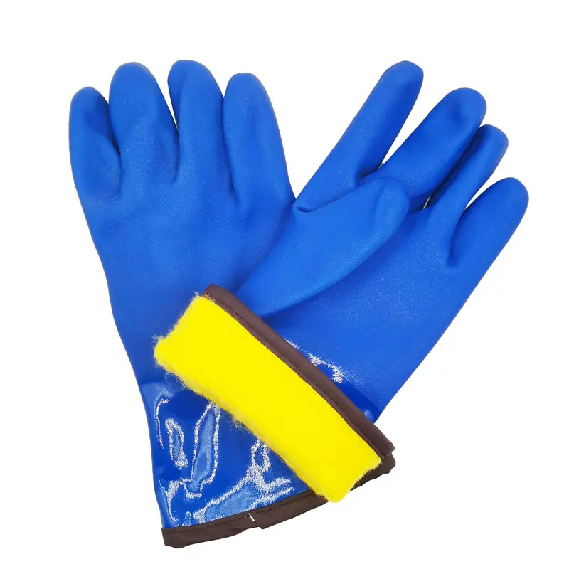 Оптовая продажа, мужские 374 защитные маслокислотные зимние теплые Холодостойкие синие ПВХ промышленные рыболовные рабочие перчатки для химической рыбалки